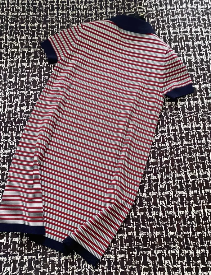 2025 New Women Dress Fashion Matching Color Striped Lapel Short-sleeved Skirt