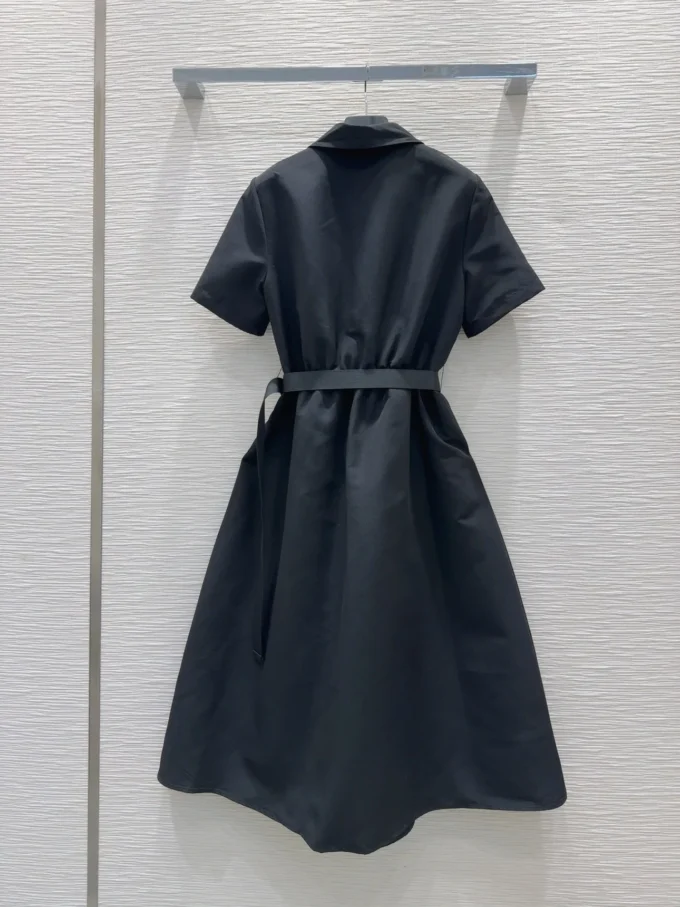 25 Spring Summer New Elegant Women's Solid Color Lapel Dress with Belt Temperament 2-Colors Mid-length Dress