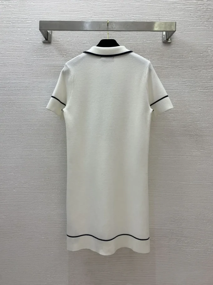 2025 New Contrasting Striped Polo Collar Knitted Short Sleeved Fine Fashion Dress Slimming Short Skirt For Women 11