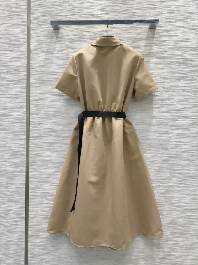 25 Spring Summer New Elegant Women's Solid Color Lapel Dress with Belt Temperament 2-Colors Mid-length Dress - Image 2
