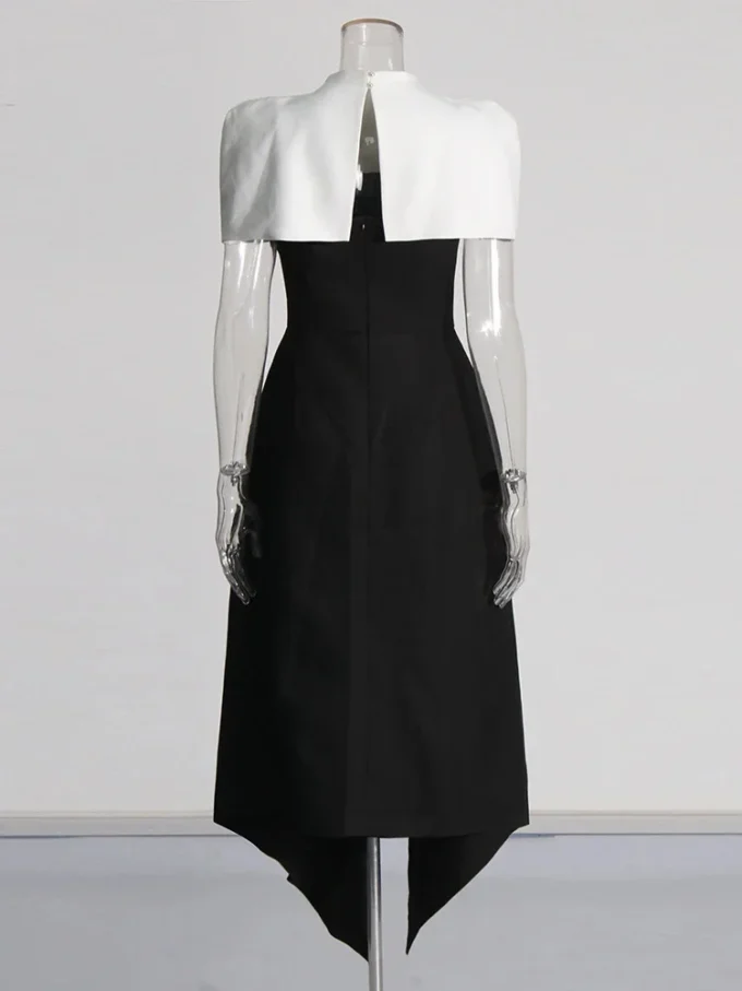 Colorblack Slimming Elegant Long Dress Women Square Collar Sleeveless High Waist Pleated Evening Dresses Female Style New - Image 4