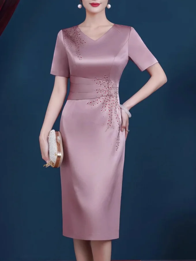 Elegant Short-sleeved V-neck Evening Dress, Dress For Women, Suitable For Wedding/party/daily/banquet, Suitable For All Seasons (Copy)