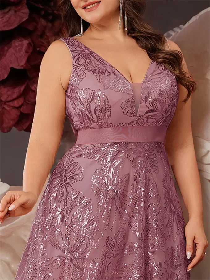 Plus Size Luxury Deep V-Neck Sequins Blue Evening Dress Women Elegant V-back Wedding Party Long Prom Cocktail Dresses - Image 6