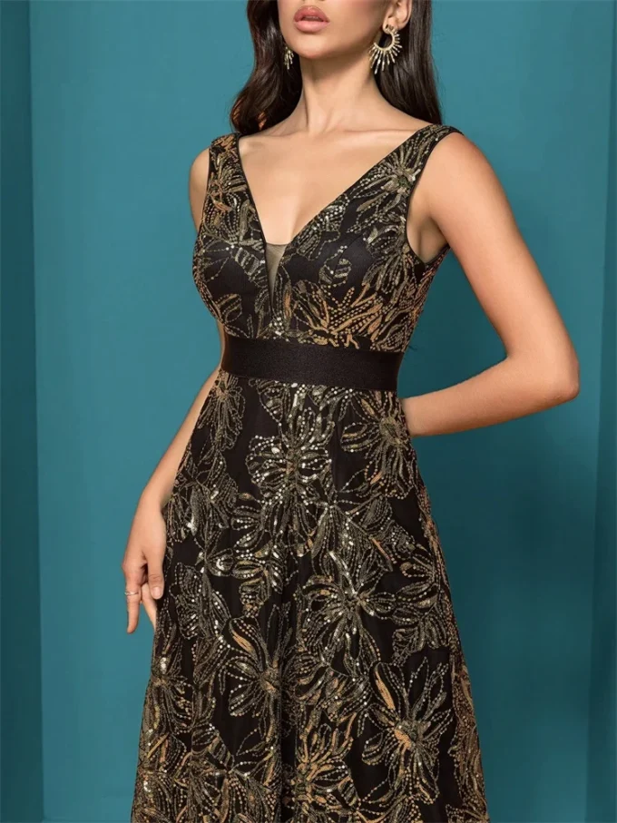 Luxury Sexy Deep V-Neck Sequins Blue Evening Dresses Women Elegant V-back Wedding Party Long Prom Cocktail Dress - Image 6