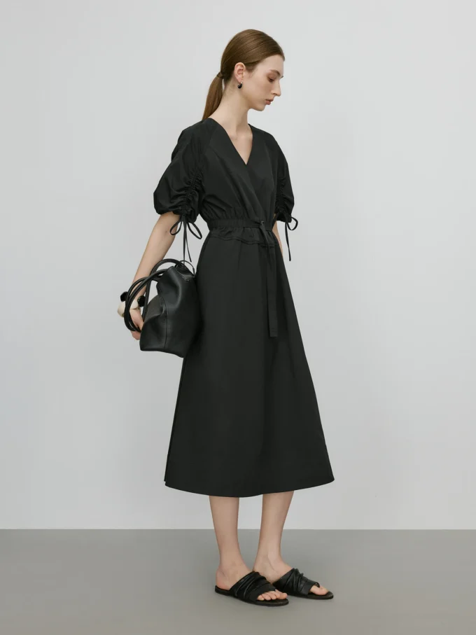 FSLE【Premium Series】 French V-Neck Tiered Dress SS25 Women Bubble Sleeve Maxi Summer Dress Y2K Revival Breathable Linen Dress - Image 4