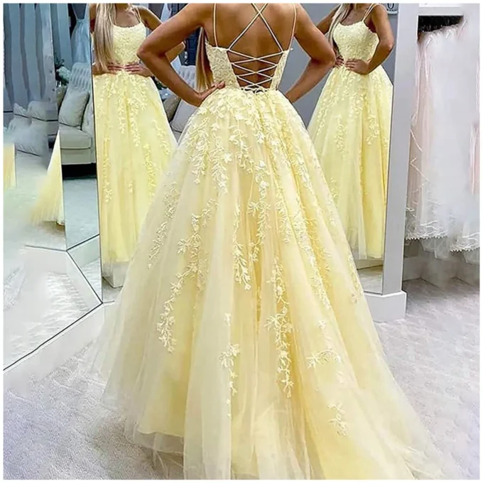 Women'S Spaghetti Strap Dress Long Tulle Lace Applique Party Dress Mother Daughter Wedding Dresses Waist Wedding Dress Dress 원피스