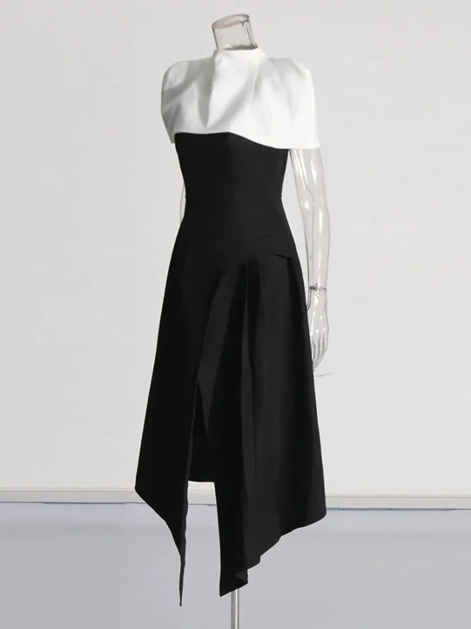 Colorblack Slimming Elegant Long Dress Women Square Collar Sleeveless High Waist Pleated Evening Dresses Female Style New - Image 3
