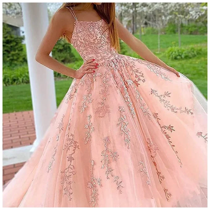 Women'S Spaghetti Strap Dress Long Tulle Lace Applique Party Dress Mother Daughter Wedding Dresses Waist Wedding Dress Dress 원피스 - Image 3