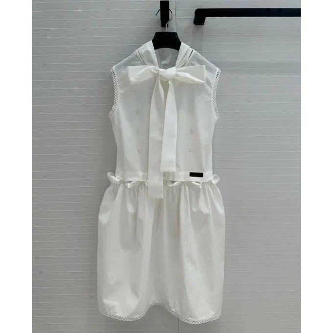 Women Scarf style ribbon collar Shaggy half skirt dress Sleeveless Embroidery water soluble lace design Dresses