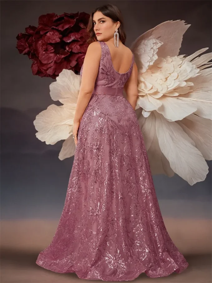 Plus Size Luxury Deep V-Neck Sequins Blue Evening Dress Women Elegant V-back Wedding Party Long Prom Cocktail Dresses - Image 2