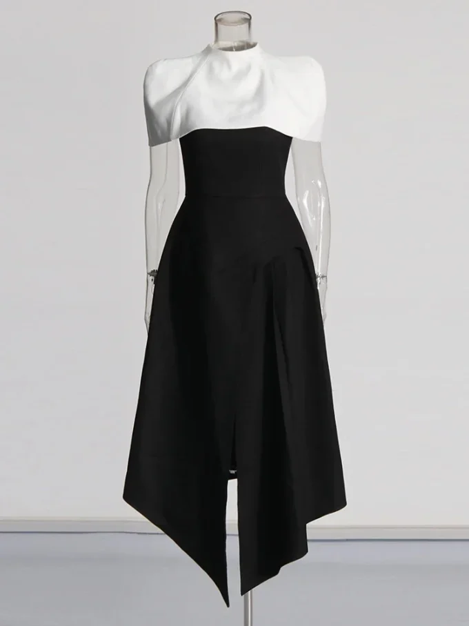 Colorblack Slimming Elegant Long Dress Women Square Collar Sleeveless High Waist Pleated Evening Dresses Female Style New - Image 2