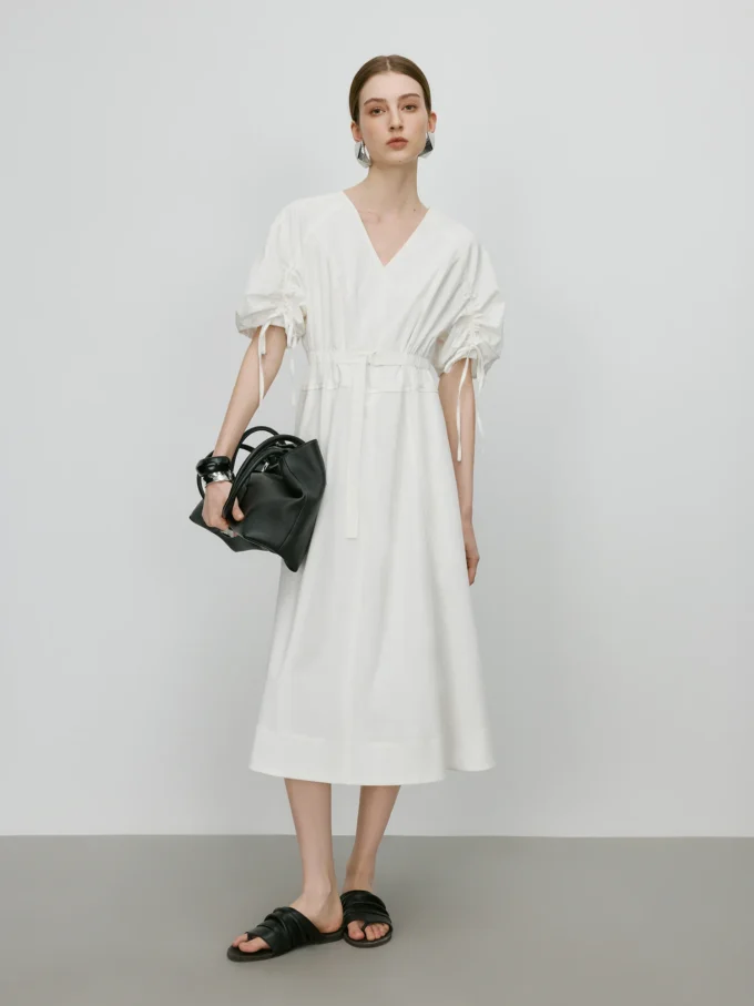 FSLE【Premium Series】 French V-Neck Tiered Dress SS25 Women Bubble Sleeve Maxi Summer Dress Y2K Revival Breathable Linen Dress - Image 2