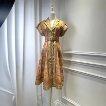 Printed Women's Dress 2025 Summer New Elegant Linen cotton Dresses Design Elegant Temperament Personality Casual Vacation Dress