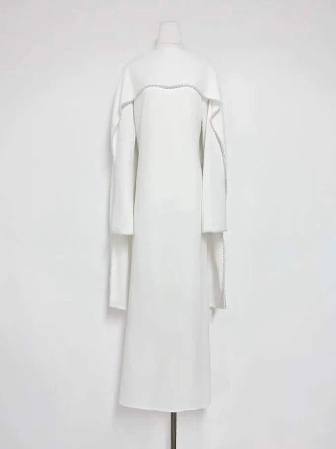 VGH Elegant Solid Color Slimming Dress for Women Scarf Collar Long Sleeve High Waist Patchwork Cape Evening Long Dresses Female - Image 4