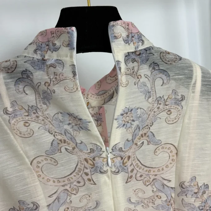 2025 Women's New High end Fashion Look High Look Thin Button Decorative Printed Large Swing Long Sleeve Dress - Image 2