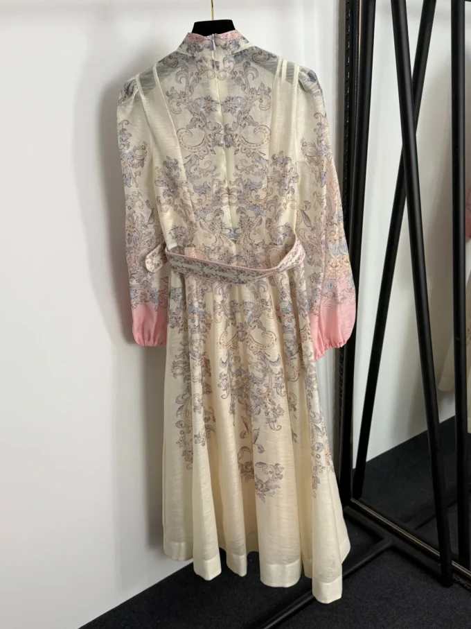 2025 Women's New High end Fashion Look High Look Thin Button Decorative Printed Large Swing Long Sleeve Dress