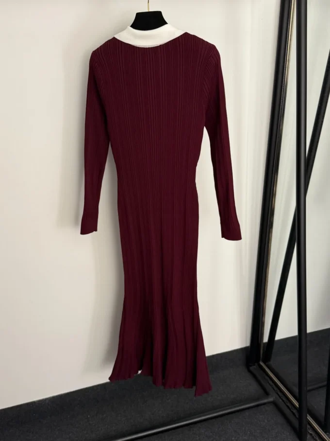 Winter 2025 New Women's Diamond Set Button Lapel Waist Knit Long Sleeve Fishtail Dress