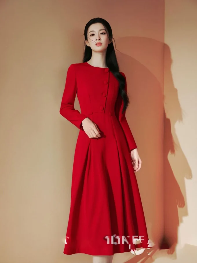 ZJYT Runway 2025 New Fashion Autumn Dresses for Women Elegant Long Sleeve Red Midi Party Casual Dress Vestidos Para Mujer - Image 3
